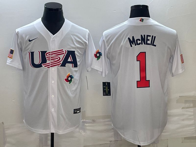 Men 2023 World Cub USA #1 Mcneil White Nike MLB Jersey